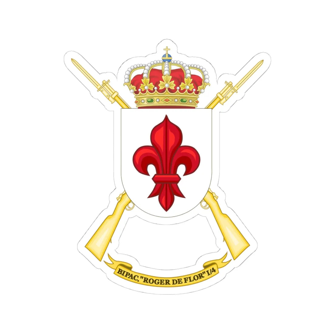 Coat of Arms of the 1st-4 Parachute Infantry Flag Roger de Flor (Spain) (Coat of Arms) STICKER Vinyl Kiss-Cut Decal 4 Inch White - The Sticker Space