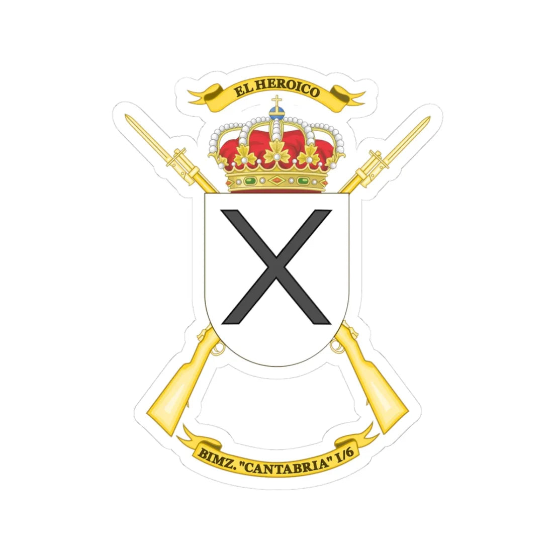 Coat of Arms of the 1st-6 Mechanized Infantry Battalion Cantabria (Spain) (Coat of Arms) STICKER Vinyl Kiss-Cut Decal 3 Inch White - The Sticker Space