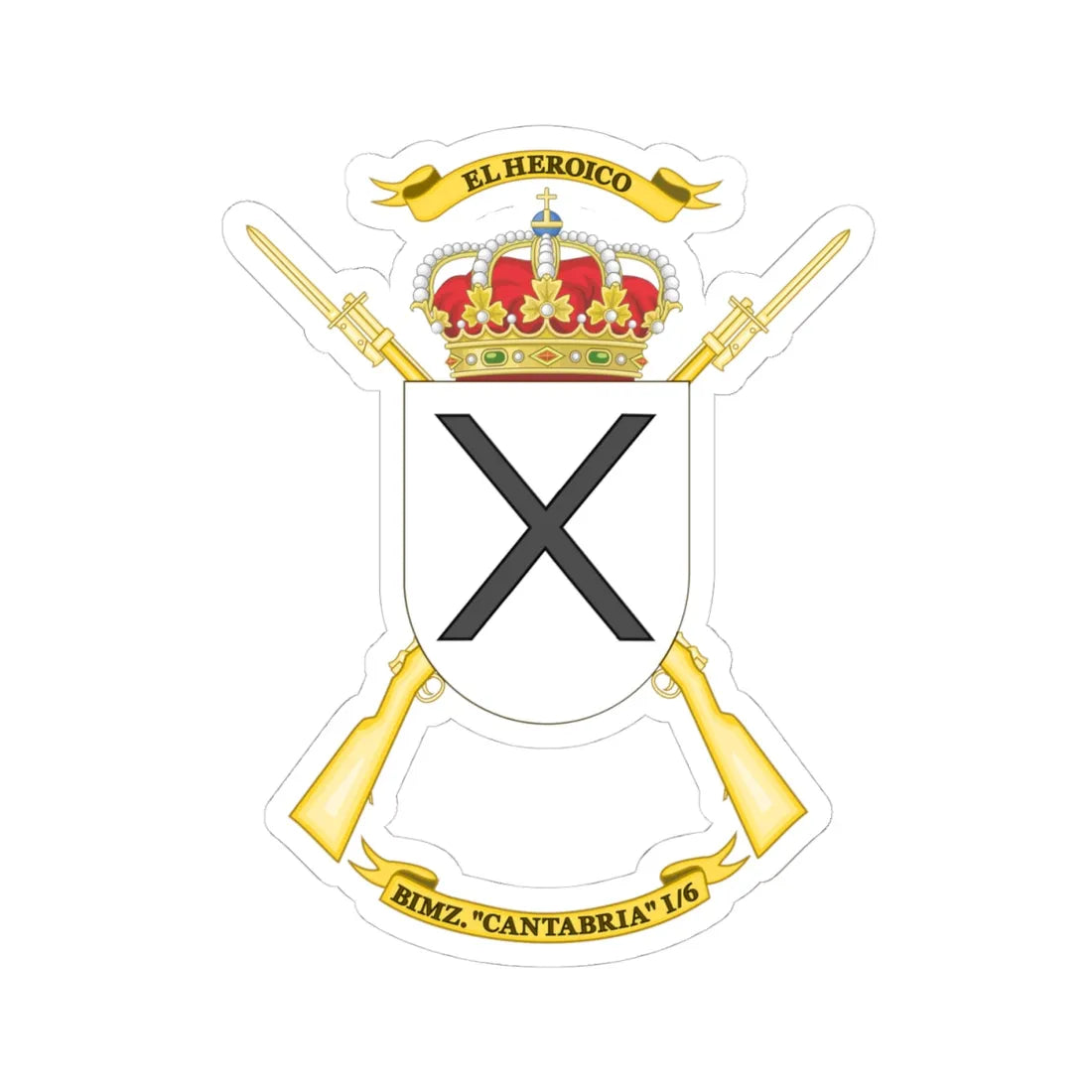 Coat of Arms of the 1st-6 Mechanized Infantry Battalion Cantabria (Spain) (Coat of Arms) STICKER Vinyl Kiss-Cut Decal 4 Inch White - The Sticker Space
