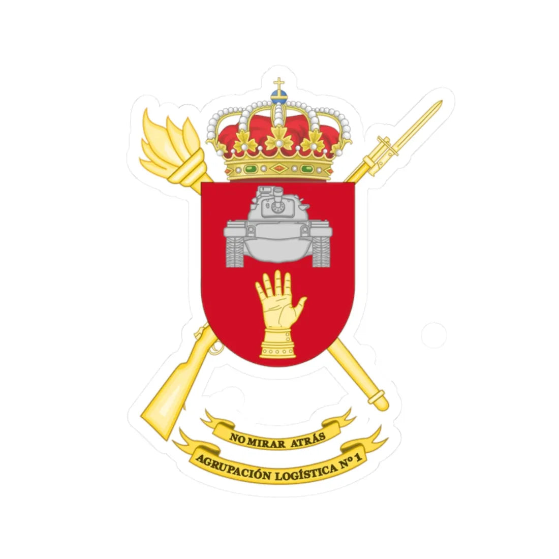 Coat of Arms of the 1st Divisional Logistics Group (Spain) (Coat of Arms) STICKER Vinyl Kiss-Cut Decal 2 Inch White - The Sticker Space