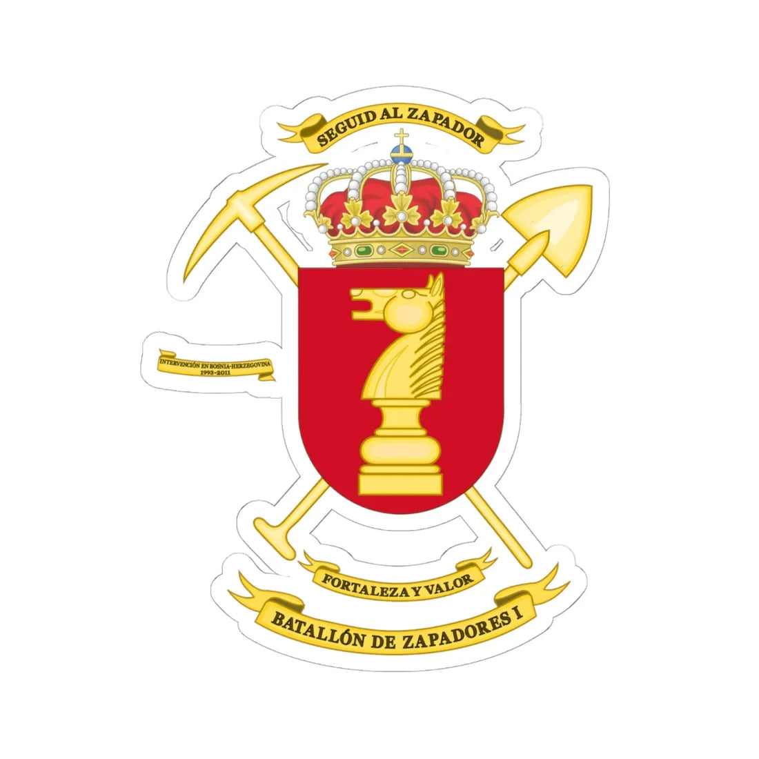Coat of Arms of the 1st Engineer Battalion (Spain) (Coat of Arms) STICKER Vinyl Kiss-Cut Decal 6 Inch White - The Sticker Space