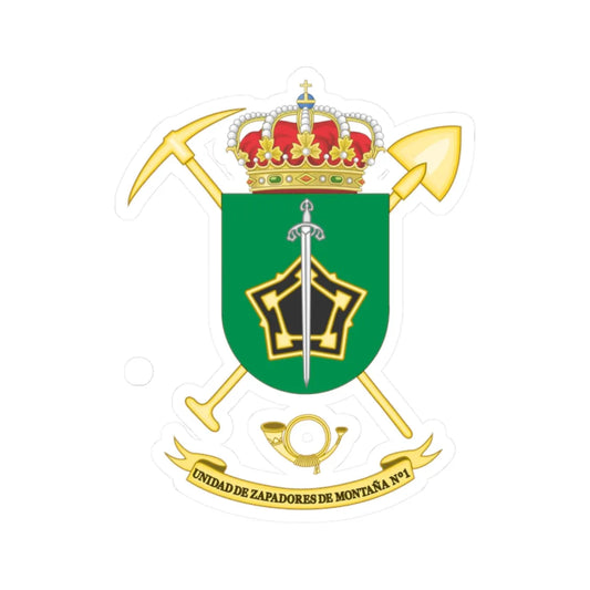 Coat of Arms of the 1st Mountain Engineer Unit (Spain) (Coat of Arms) STICKER Vinyl Kiss-Cut Decal 2 Inch White - The Sticker Space
