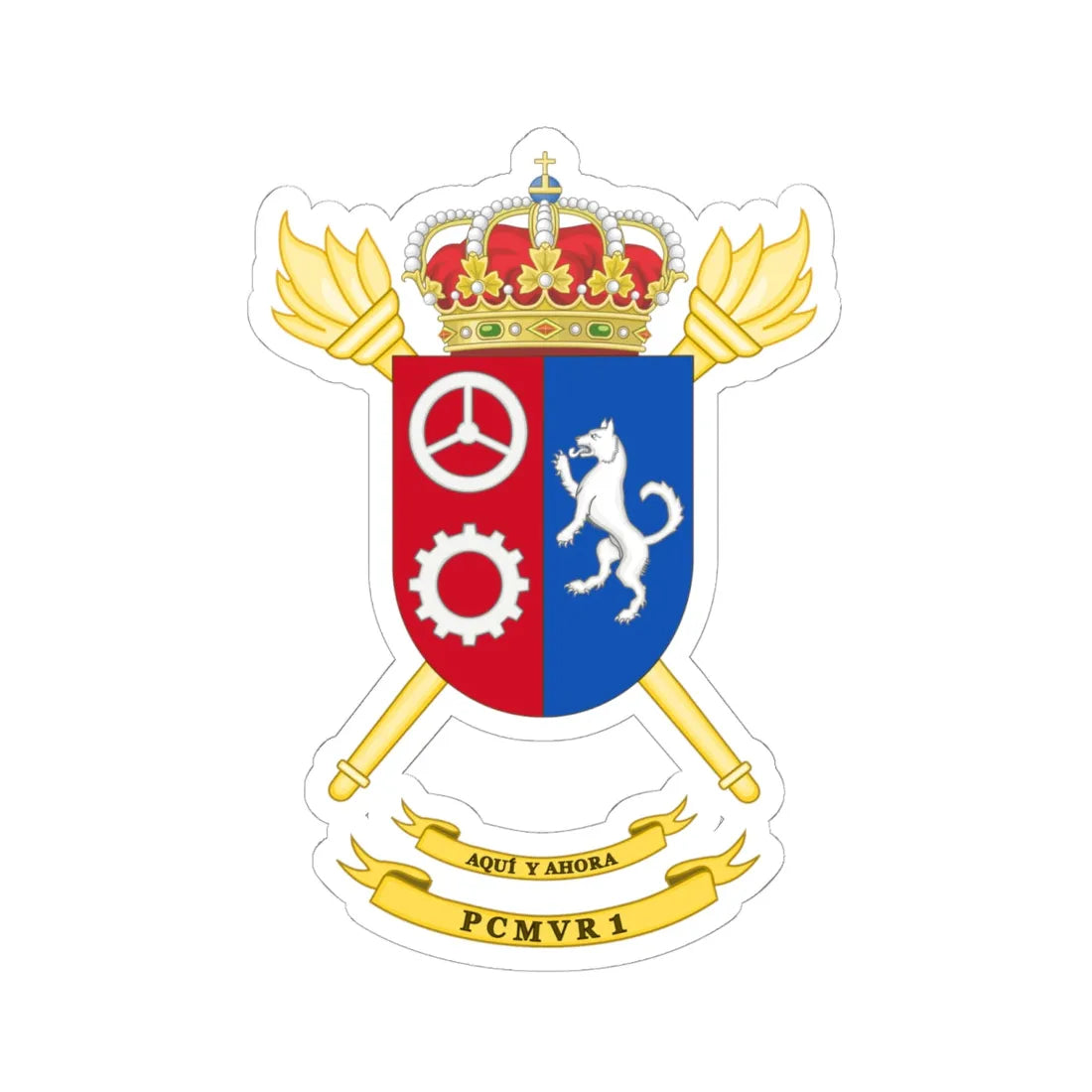 Coat of Arms of the 1st PCMVR (Spain) (Coat of Arms) STICKER Vinyl Kiss-Cut Decal 6 Inch White - The Sticker Space