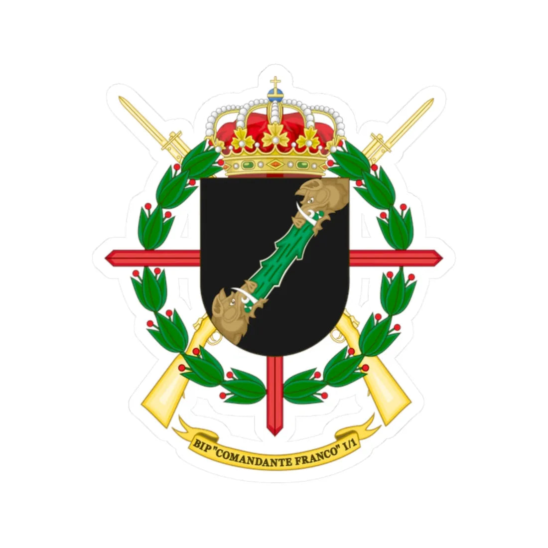 Coat of Arms of the 1st Spanish Legion Flag Comandante Franco (Spain) (Coat of Arms) STICKER Vinyl Kiss-Cut Decal 2 Inch White - The Sticker Space