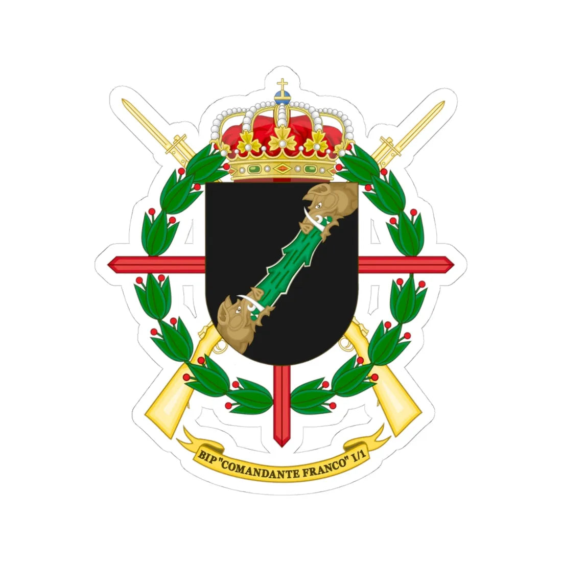 Coat of Arms of the 1st Spanish Legion Flag Comandante Franco (Spain) (Coat of Arms) STICKER Vinyl Kiss-Cut Decal 4 Inch White - The Sticker Space
