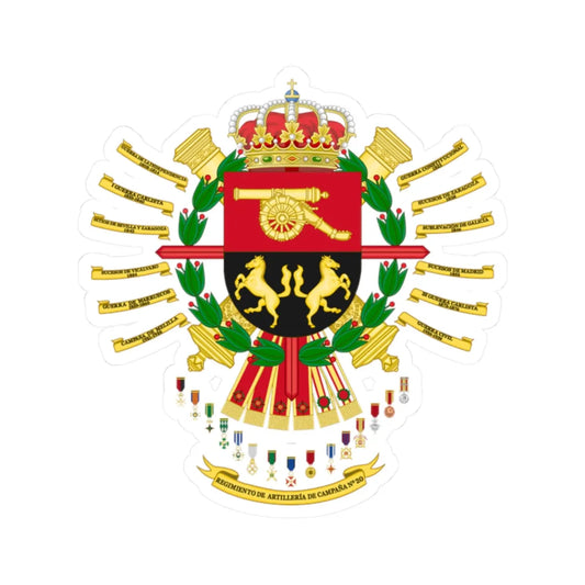 Coat of Arms of the 20th Field Artillery Regiment (Spain) (Coat of Arms) STICKER Vinyl Kiss-Cut Decal 2 Inch White - The Sticker Space