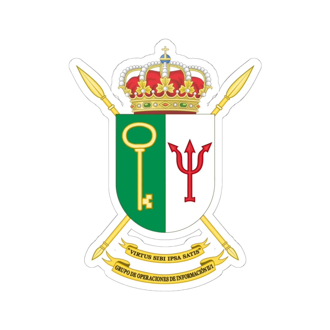 Coat of Arms of the 2nd-1 Information Operations Group (Spain) (Coat of Arms) STICKER Vinyl Kiss-Cut Decal 6 Inch White - The Sticker Space