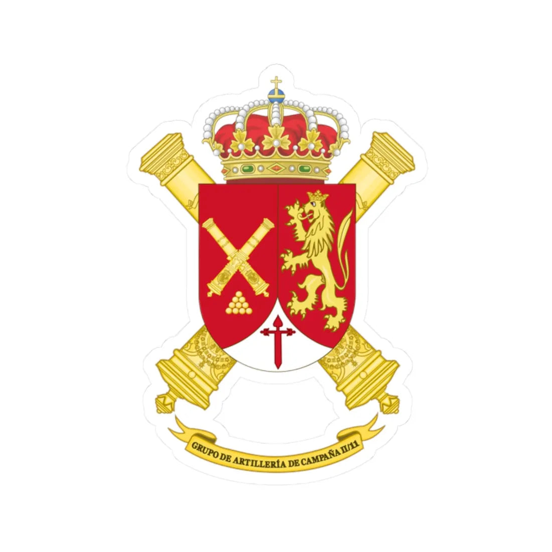 Coat of Arms of the 2nd-11 Field Artillery Battalion (Spain) (Coat of Arms) STICKER Vinyl Kiss-Cut Decal 2 Inch White - The Sticker Space