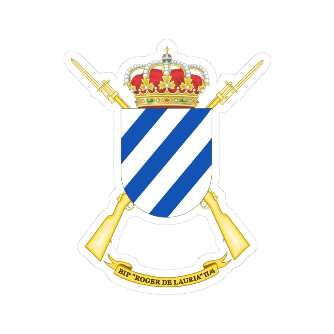 Coat of Arms of the 2nd-4 Protected Infantry Flag Roger de Lauria (Spain) (Coat of Arms) STICKER Vinyl Kiss-Cut Decal 3 Inch White - The Sticker Space