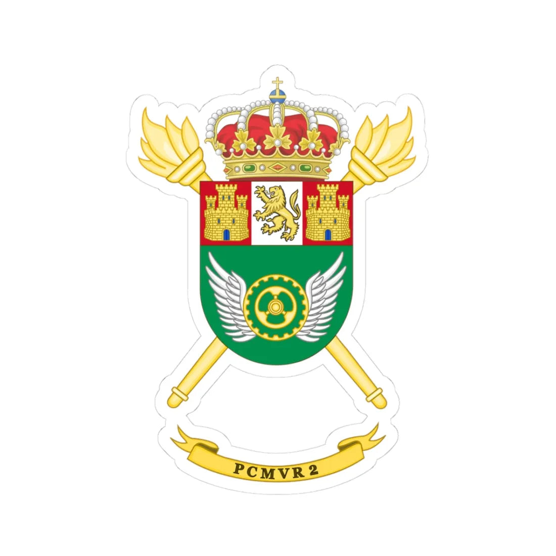 Coat of Arms of the 2nd PCMVR (Spain) (Coat of Arms) STICKER Vinyl Kiss-Cut Decal 3 Inch White - The Sticker Space
