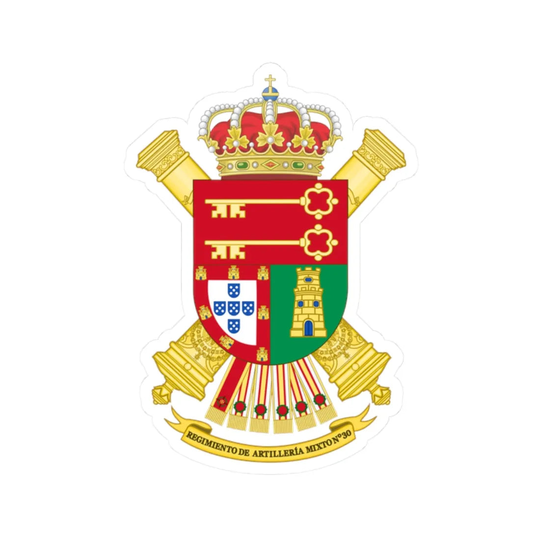 Coat of Arms of the 30th Mixed Artillery Regiment (Spain) (Coat of Arms) STICKER Vinyl Kiss-Cut Decal 2 Inch White - The Sticker Space