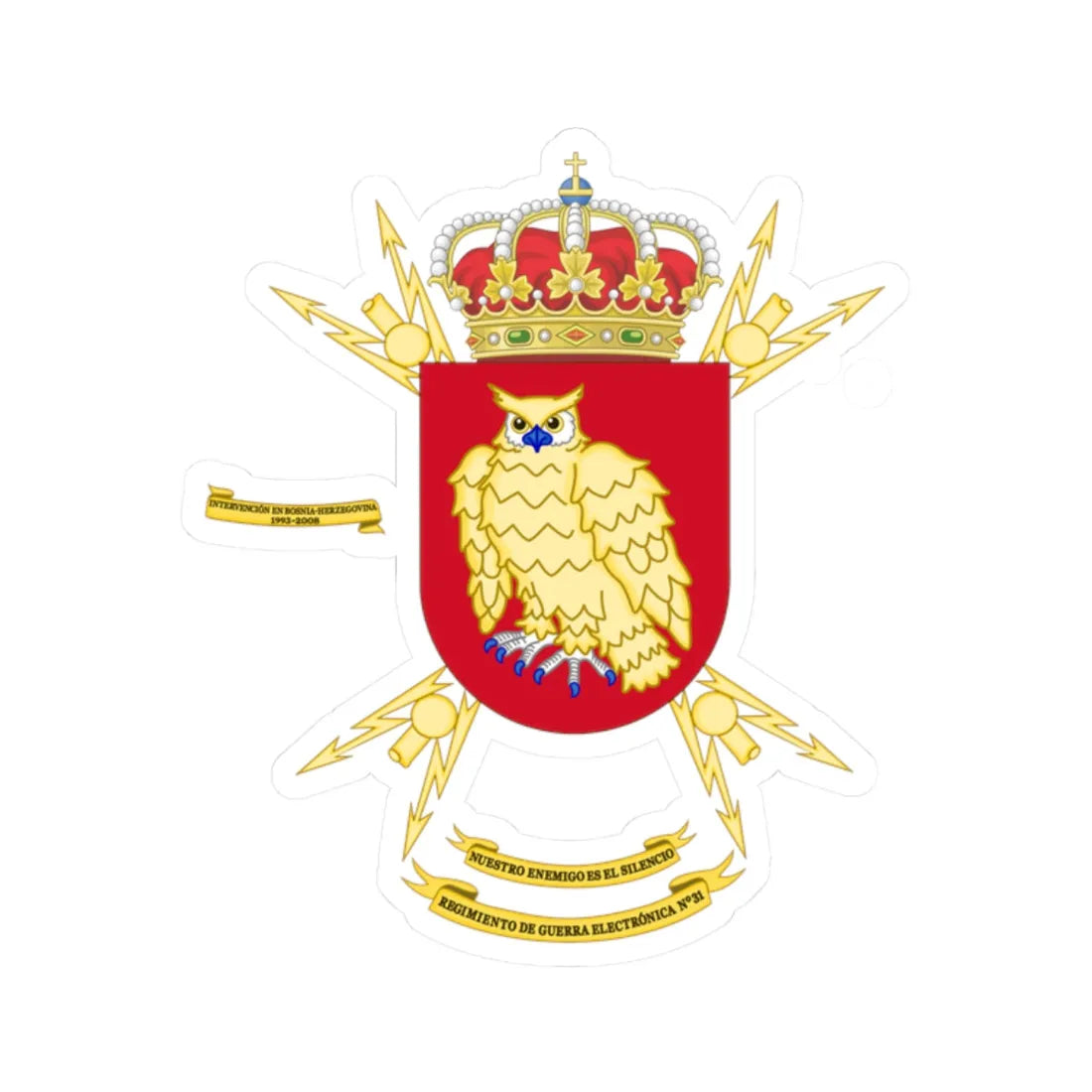 Coat of Arms of the 31st Electronic Warfare Regiment (Spain) (Coat of Arms) STICKER Vinyl Kiss-Cut Decal 2 Inch White - The Sticker Space