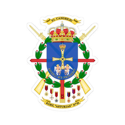 Coat of Arms of the 31st Mechanized Infantry Regiment Asturias (Spain) (Coat of Arms) STICKER Vinyl Kiss-Cut Decal 3 Inch White - The Sticker Space