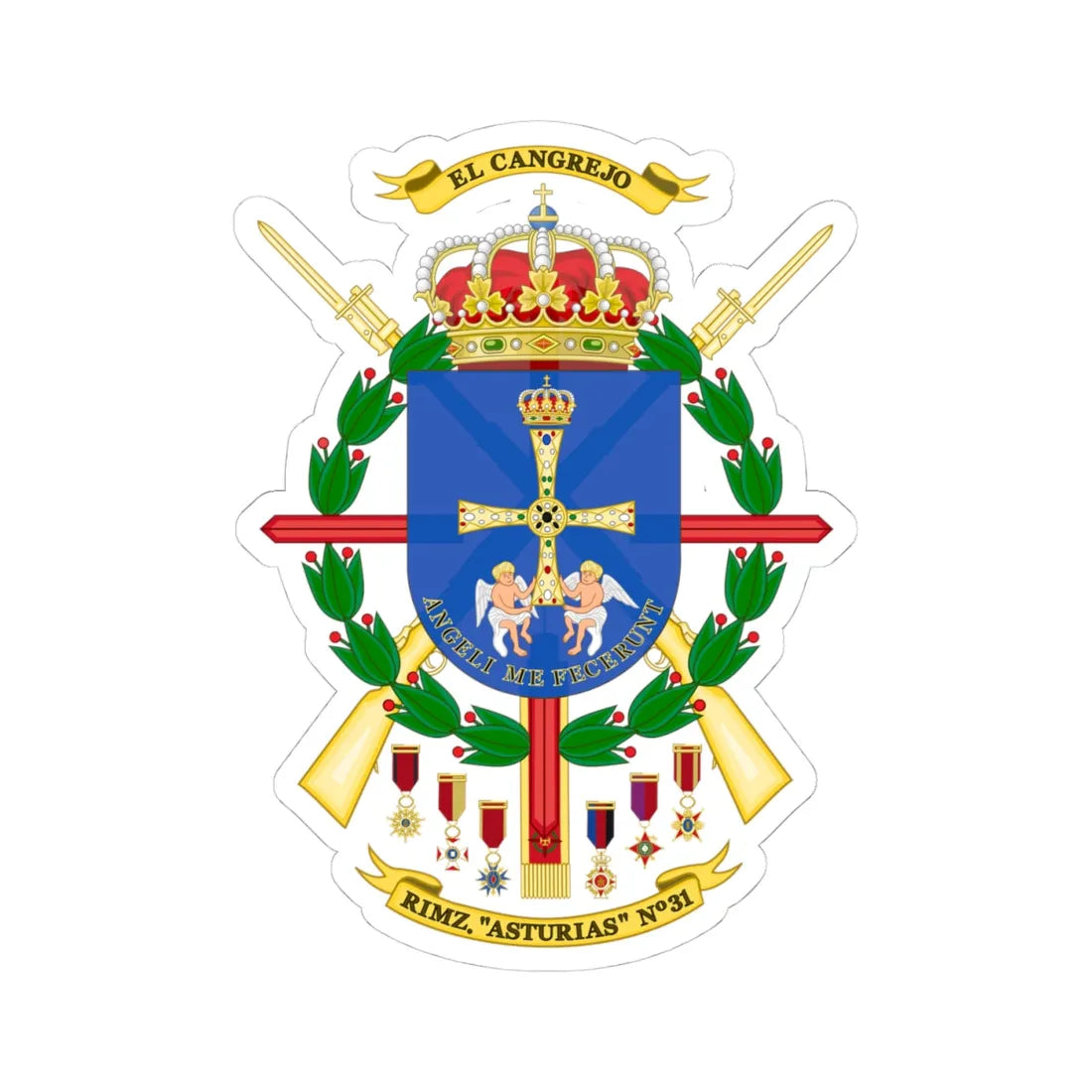 Coat of Arms of the 31st Mechanized Infantry Regiment Asturias (Spain) (Coat of Arms) STICKER Vinyl Kiss-Cut Decal 4 Inch White - The Sticker Space