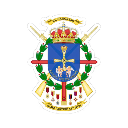 Coat of Arms of the 31st Mechanized Infantry Regiment Asturias (Spain) (Coat of Arms) STICKER Vinyl Kiss-Cut Decal 4 Inch White - The Sticker Space