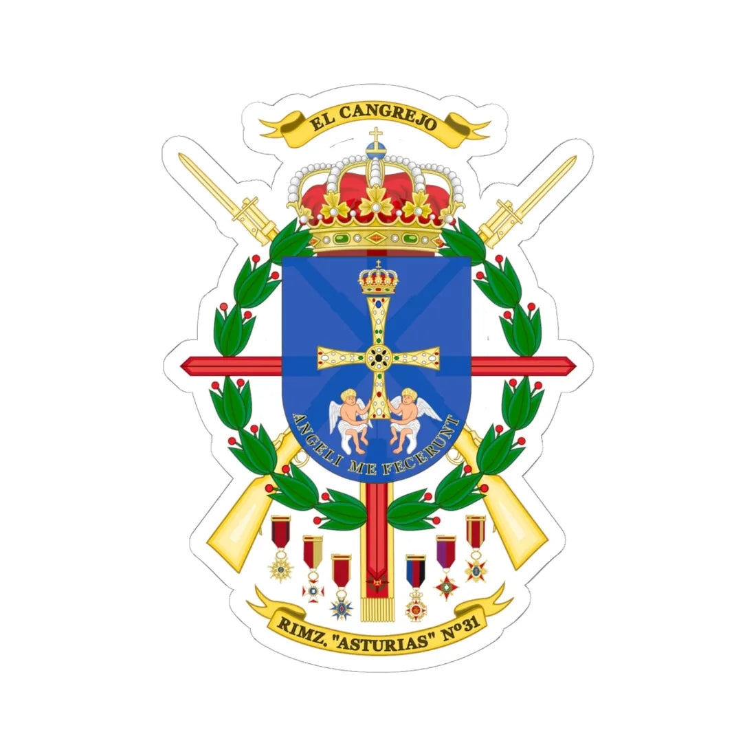 Coat of Arms of the 31st Mechanized Infantry Regiment Asturias (Spain) (Coat of Arms) STICKER Vinyl Kiss-Cut Decal 6 Inch White - The Sticker Space