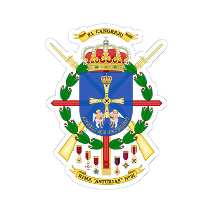 Coat of Arms of the 31st Mechanized Infantry Regiment Asturias (Spain) (Coat of Arms) STICKER Vinyl Kiss-Cut Decal 6 Inch White - The Sticker Space
