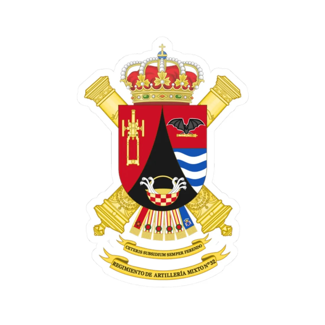 Coat of Arms of the 32nd Mixed Artillery Regiment (Spain) (Coat of Arms) STICKER Vinyl Kiss-Cut Decal 2 Inch White - The Sticker Space