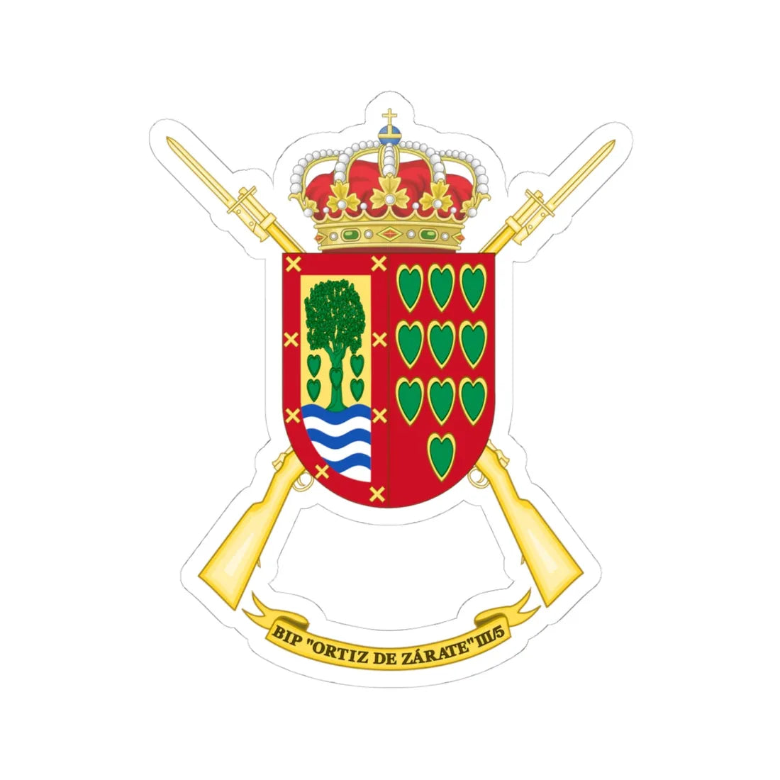 Coat of Arms of the 3rd-5 Protected Infantry Flag Ortiz de Zárate (Spain) (Coat of Arms) STICKER Vinyl Kiss-Cut Decal 4 Inch White - The Sticker Space