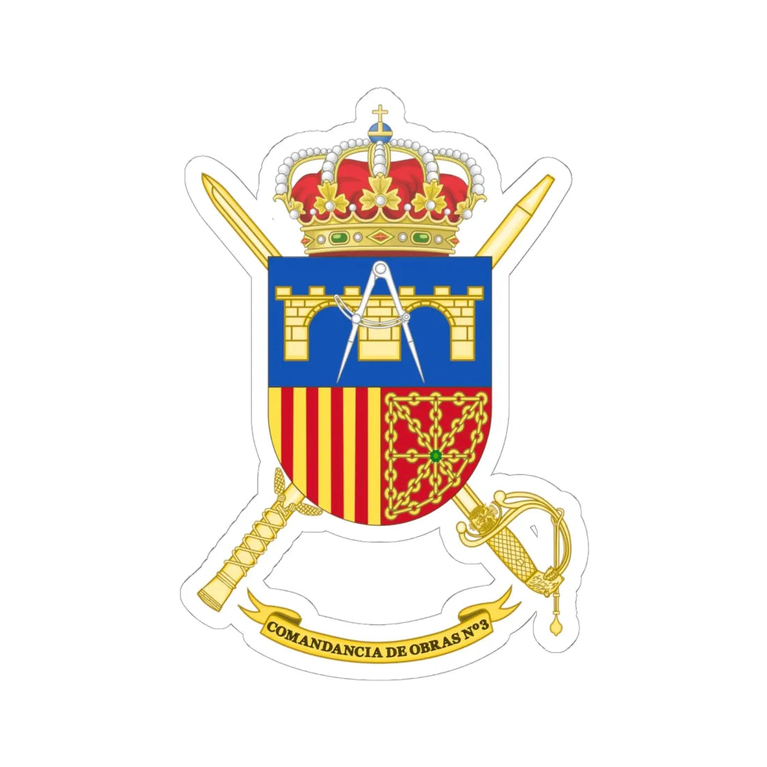 Coat of Arms of the 3rd Spanish Army Construction Command (Spain) (Coat of Arms) STICKER Vinyl Kiss-Cut Decal 6 Inch White - The Sticker Space