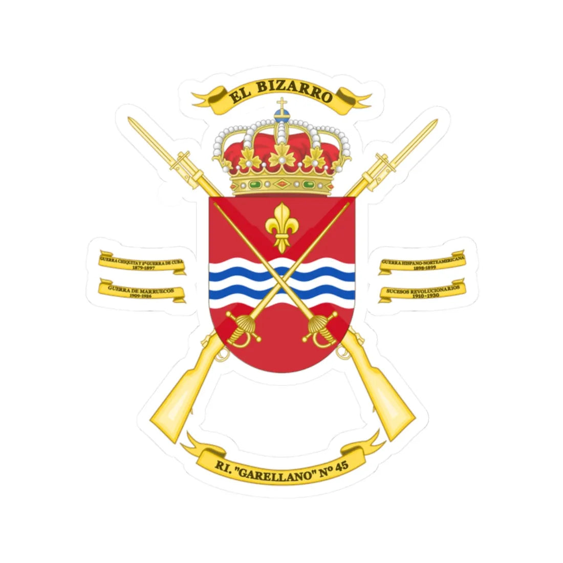 Coat of Arms of the 45th Infantry Regiment Garellano (Spain) (Coat of Arms) STICKER Vinyl Kiss-Cut Decal 2 Inch White - The Sticker Space