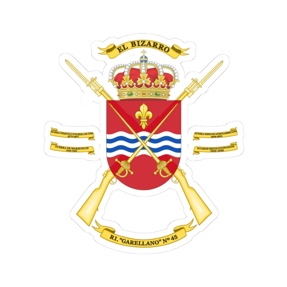 Coat of Arms of the 45th Infantry Regiment Garellano (Spain) (Coat of Arms) STICKER Vinyl Kiss-Cut Decal 3 Inch White - The Sticker Space