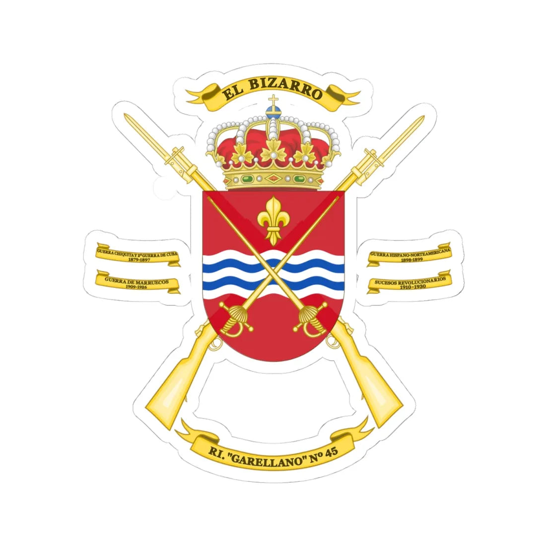 Coat of Arms of the 45th Infantry Regiment Garellano (Spain) (Coat of Arms) STICKER Vinyl Kiss-Cut Decal 4 Inch White - The Sticker Space