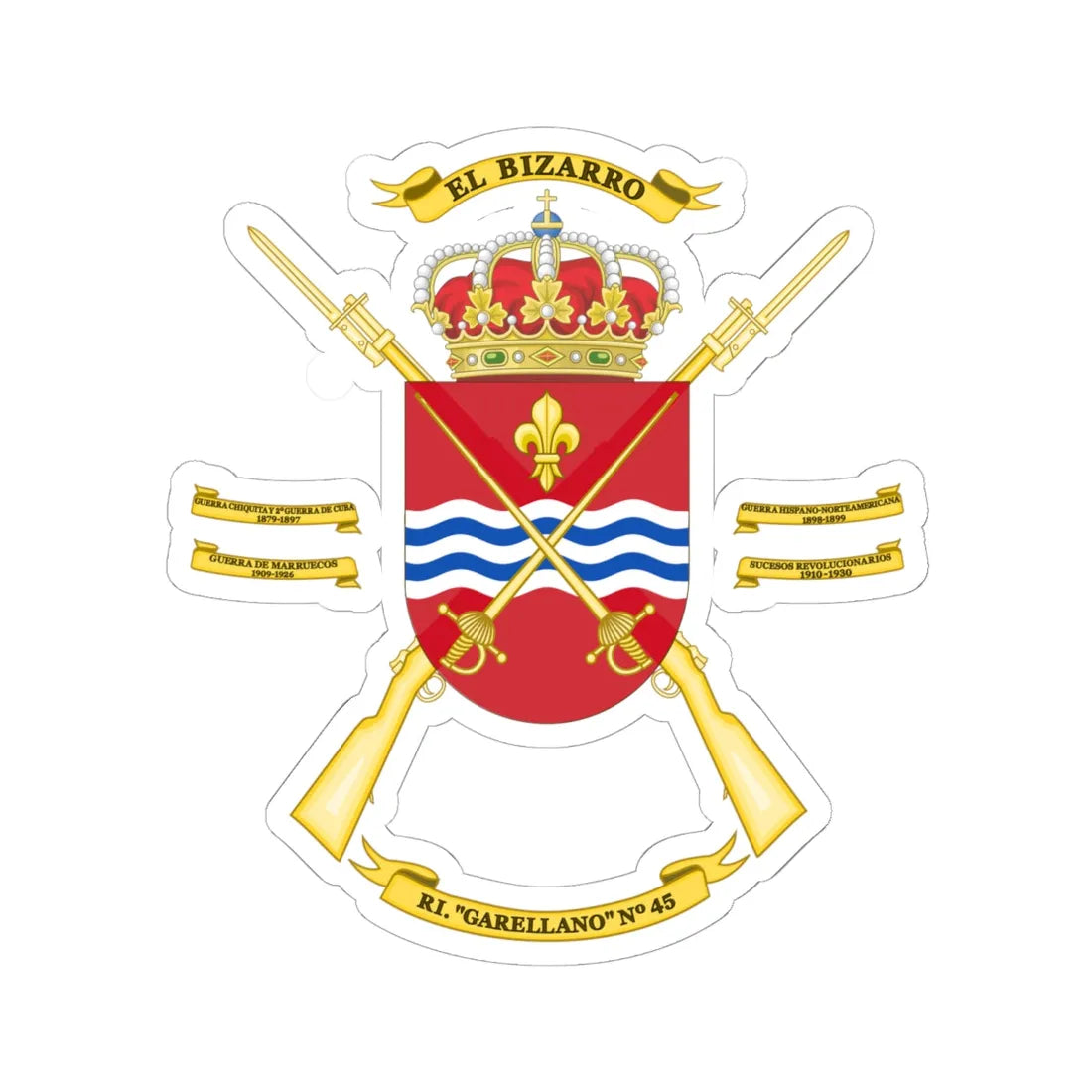 Coat of Arms of the 45th Infantry Regiment Garellano (Spain) (Coat of Arms) STICKER Vinyl Kiss-Cut Decal 6 Inch White - The Sticker Space