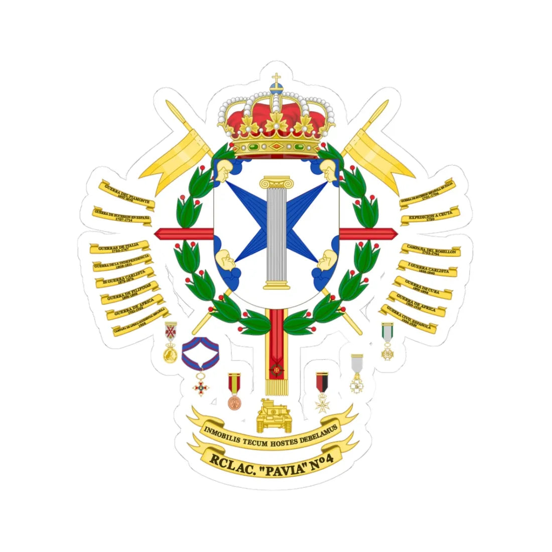 Coat of Arms of the 4th Armored Cavalry Regiment Pavia (Spain) (Coat of Arms) STICKER Vinyl Kiss-Cut Decal 3 Inch White - The Sticker Space