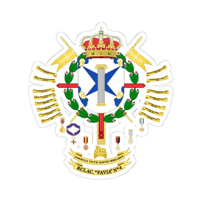 Coat of Arms of the 4th Armored Cavalry Regiment Pavia (Spain) (Coat of Arms) STICKER Vinyl Kiss-Cut Decal 6 Inch White - The Sticker Space
