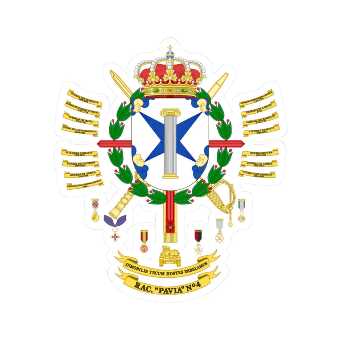 Coat of Arms of the 4th Armored Regiment Pavia 2015 (Spain) (Coat of Arms) STICKER Vinyl Kiss-Cut Decal 2 Inch White - The Sticker Space