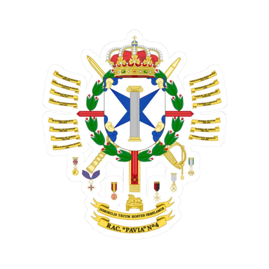 Coat of Arms of the 4th Armored Regiment Pavia 2015 (Spain) (Coat of Arms) STICKER Vinyl Kiss-Cut Decal 2 Inch White - The Sticker Space