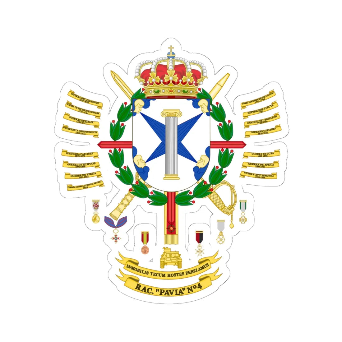 Coat of Arms of the 4th Armored Regiment Pavia 2015 (Spain) (Coat of Arms) STICKER Vinyl Kiss-Cut Decal 6 Inch White - The Sticker Space