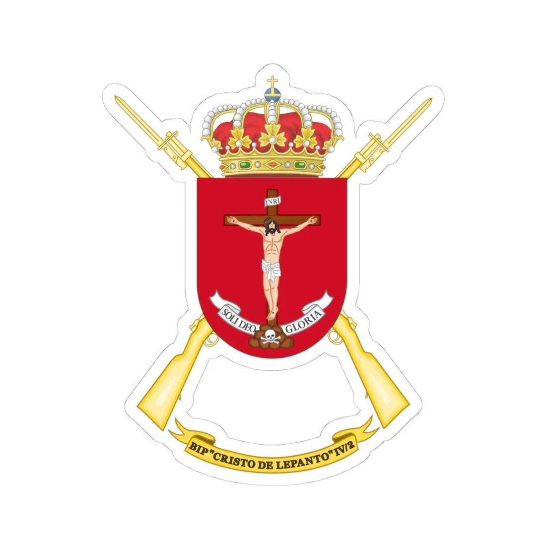 Coat of Arms of the 4th Spanish Legion Flag Cristo de Lepanto (Spain) (Coat of Arms) STICKER Vinyl Kiss-Cut Decal 4 Inch White - The Sticker Space