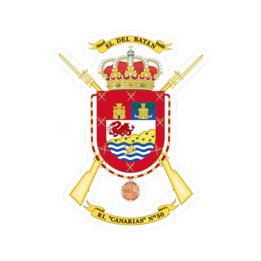 Coat of Arms of the 50th Infantry Regiment Canarias Common variant (Spain) (Coat of Arms) STICKER Vinyl Kiss-Cut Decal 2 Inch White - The Sticker Space