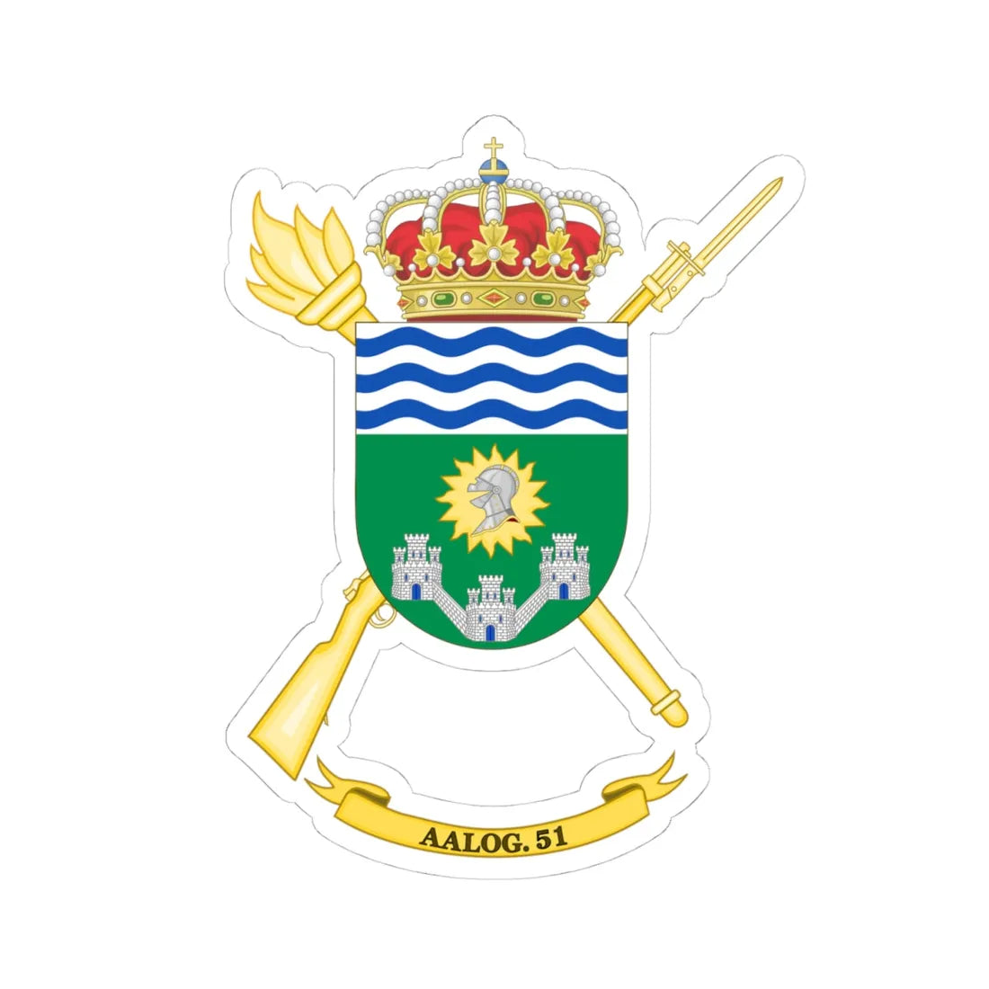 Coat of Arms of the 51st Logistics Support Group (Spain) (Coat of Arms) STICKER Vinyl Kiss-Cut Decal 4 Inch White - The Sticker Space