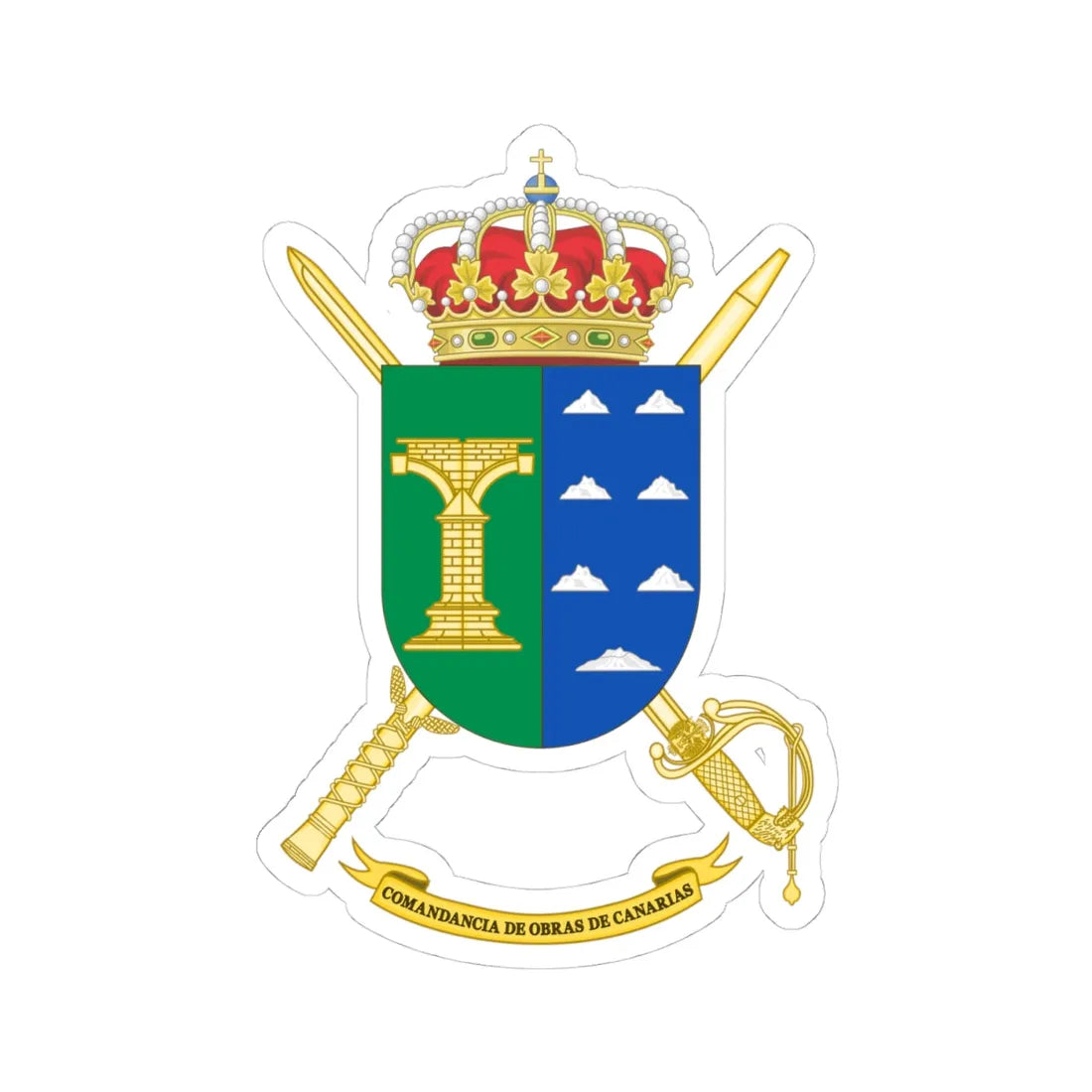Coat of Arms of the 5th Spanish Army Construction Command (Spain) (Coat of Arms) STICKER Vinyl Kiss-Cut Decal 4 Inch White - The Sticker Space