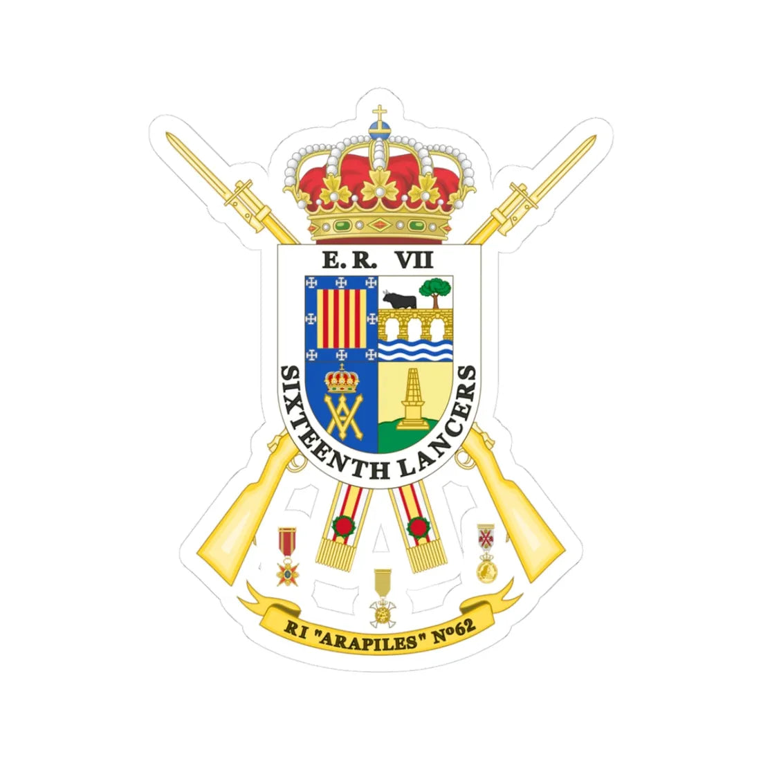 Coat of Arms of the 62nd Infantry Regiment Arapiles (Spain) (Coat of Arms) STICKER Vinyl Kiss-Cut Decal 3 Inch White - The Sticker Space