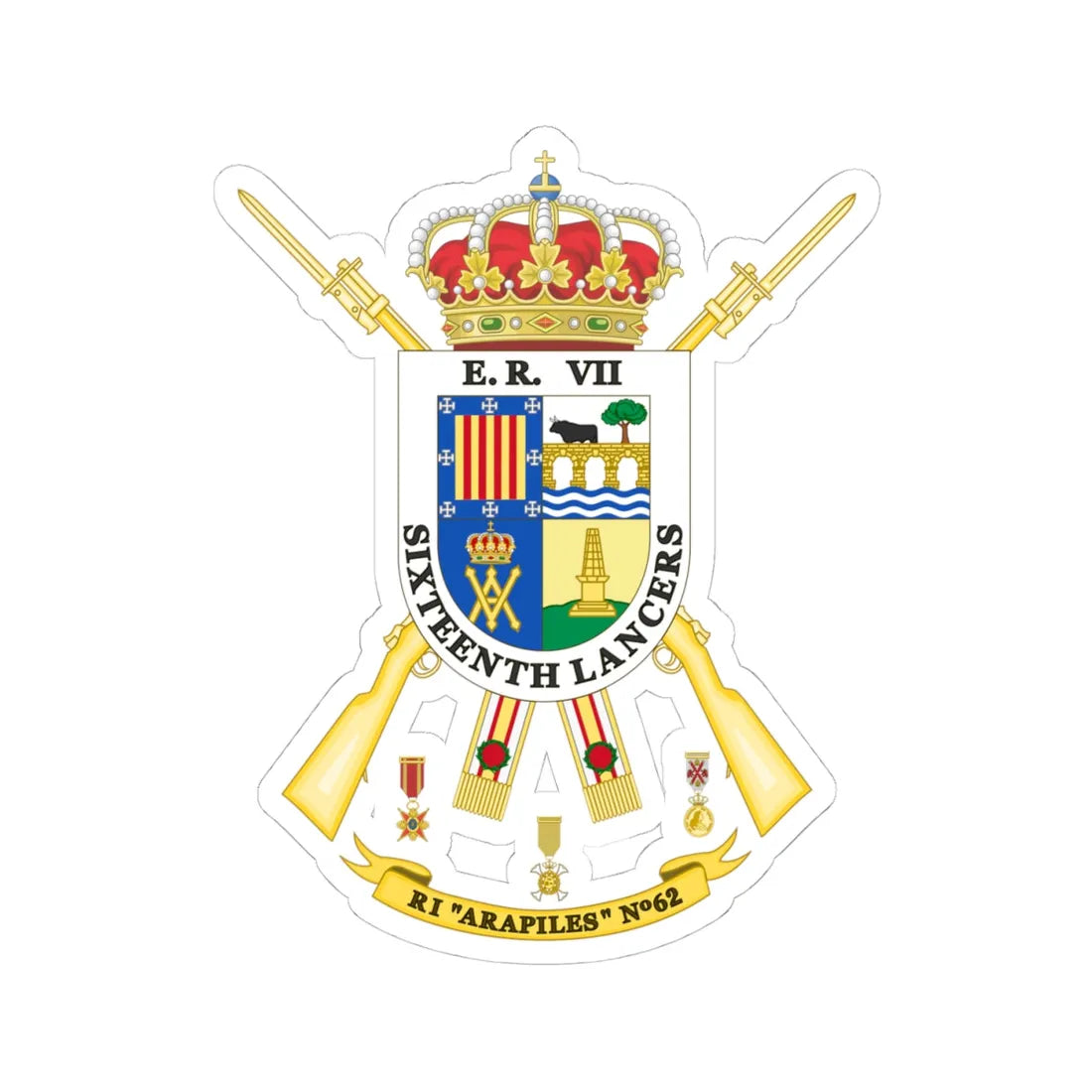 Coat of Arms of the 62nd Infantry Regiment Arapiles (Spain) (Coat of Arms) STICKER Vinyl Kiss-Cut Decal 4 Inch White - The Sticker Space