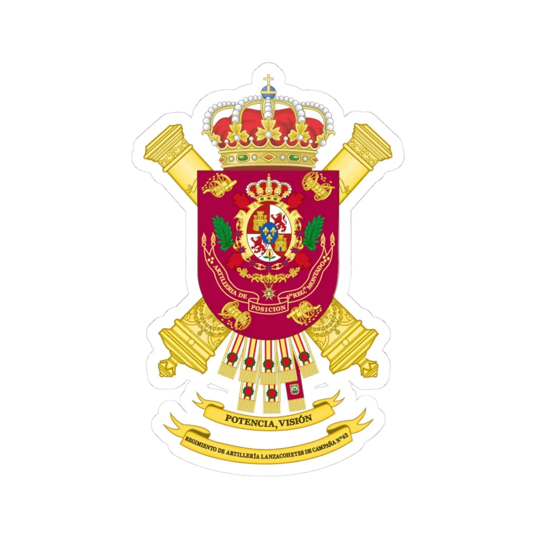 Coat of Arms of the 63rd Rocket Artillery Regiment (Spain) (Coat of Arms) STICKER Vinyl Kiss-Cut Decal 3 Inch White - The Sticker Space