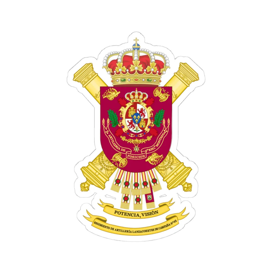 Coat of Arms of the 63rd Rocket Artillery Regiment (Spain) (Coat of Arms) STICKER Vinyl Kiss-Cut Decal 4 Inch White - The Sticker Space