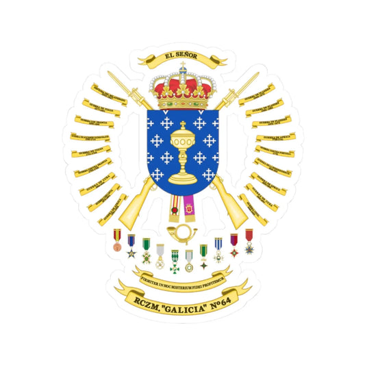 Coat of Arms of the 64th Regiment of Mountain Hunters Galicia (Spain) (Coat of Arms) STICKER Vinyl Kiss-Cut Decal 2 Inch White - The Sticker Space
