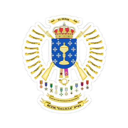 Coat of Arms of the 64th Regiment of Mountain Hunters Galicia (Spain) (Coat of Arms) STICKER Vinyl Kiss-Cut Decal 4 Inch White - The Sticker Space