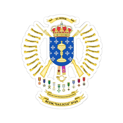 Coat of Arms of the 64th Regiment of Mountain Hunters Galicia (Spain) (Coat of Arms) STICKER Vinyl Kiss-Cut Decal 6 Inch White - The Sticker Space