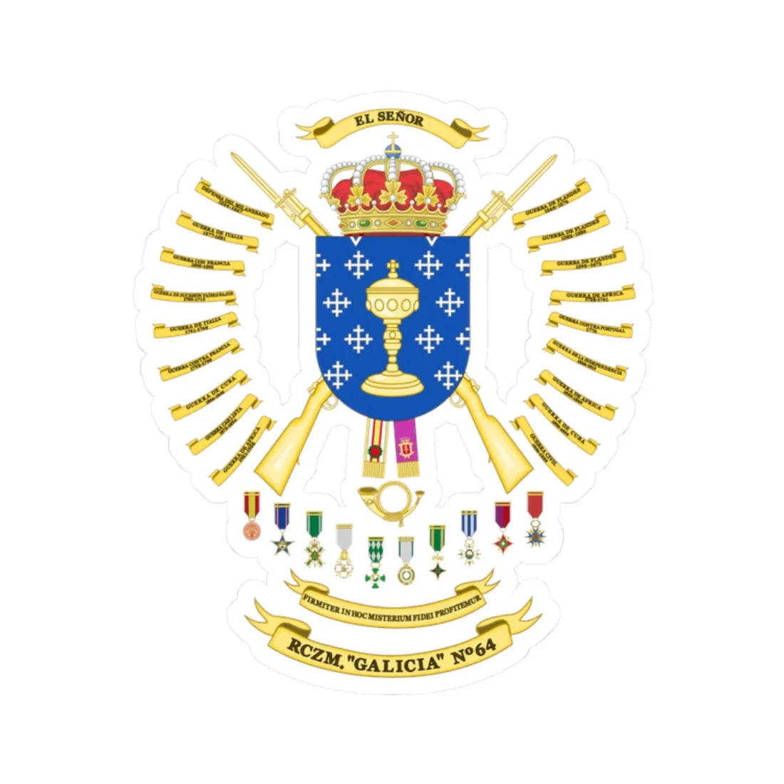 Coat of Arms of the 64th Regiment of Mountain Hunters Galicia (Spain) (Coat of Arms) STICKER Vinyl Kiss-Cut Decal - The Sticker Space