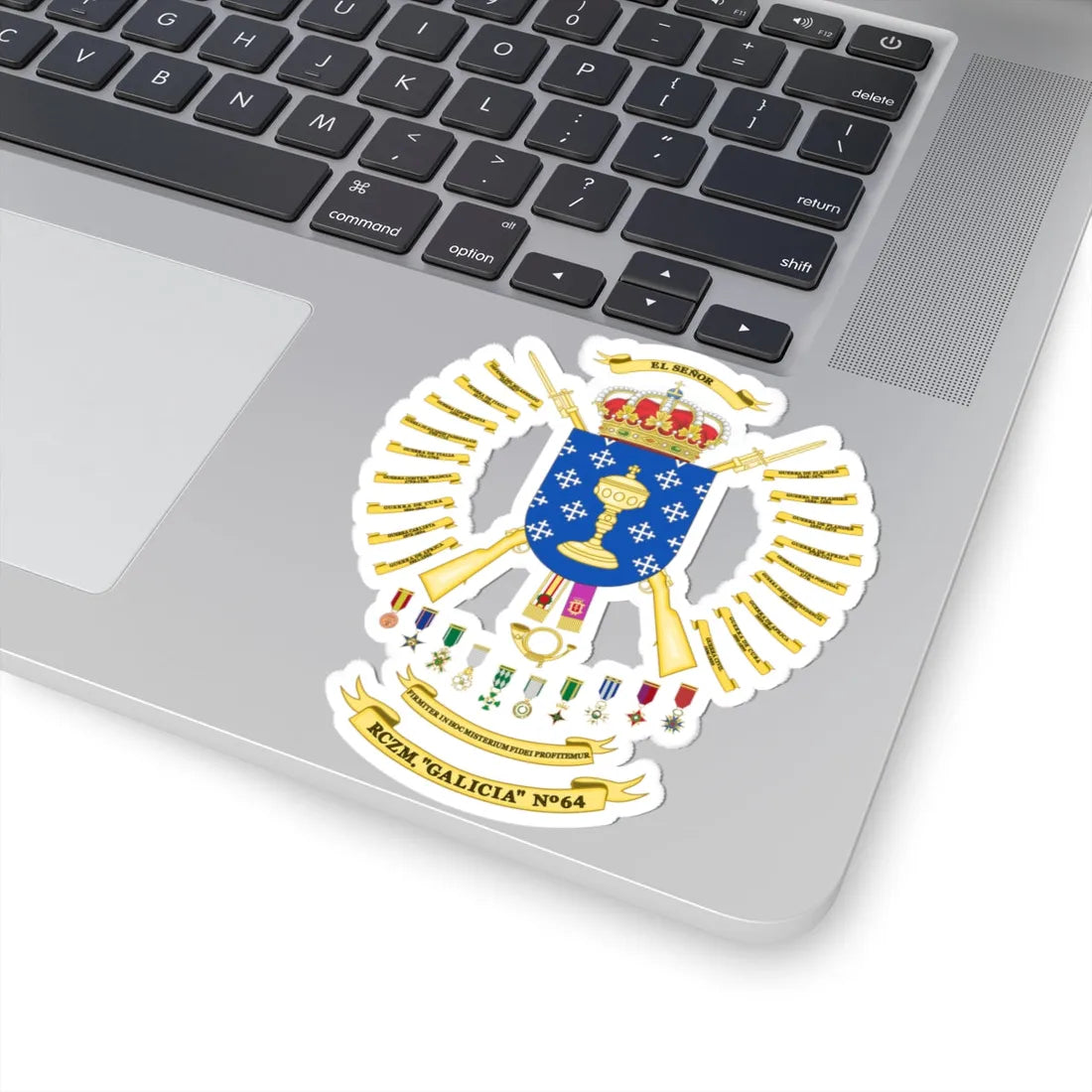 Coat of Arms of the 64th Regiment of Mountain Hunters Galicia (Spain) (Coat of Arms) STICKER Vinyl Kiss-Cut Decal - The Sticker Space