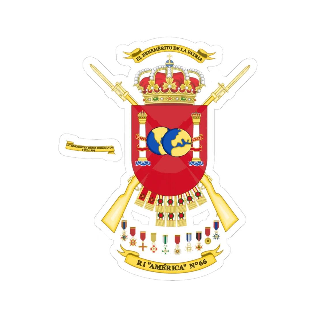 Coat of Arms of the 66th Infantry Regiment America (Spain) (Coat of Arms) STICKER Vinyl Kiss-Cut Decal 3 Inch White - The Sticker Space