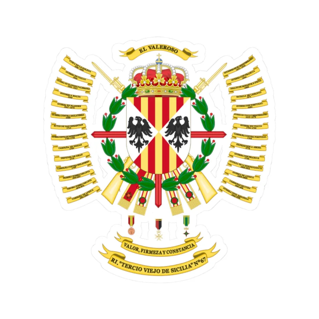 Coat of Arms of the 67th Infantry Regiment (Spain) (Coat of Arms) STICKER Vinyl Kiss-Cut Decal 2 Inch White - The Sticker Space