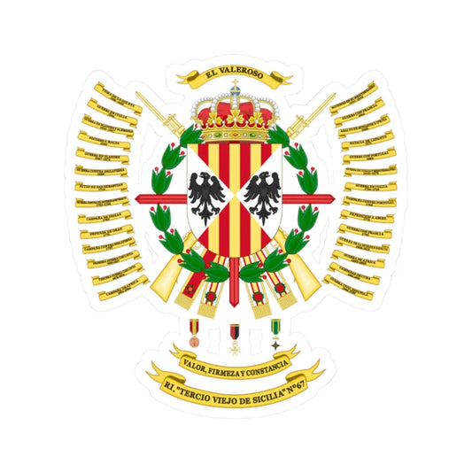Coat of Arms of the 67th Infantry Regiment (Spain) (Coat of Arms) STICKER Vinyl Kiss-Cut Decal 2 Inch White - The Sticker Space