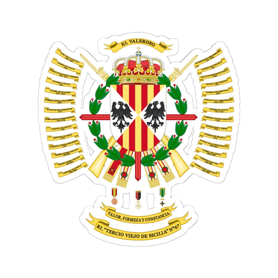 Coat of Arms of the 67th Infantry Regiment (Spain) (Coat of Arms) STICKER Vinyl Kiss-Cut Decal 6 Inch White - The Sticker Space